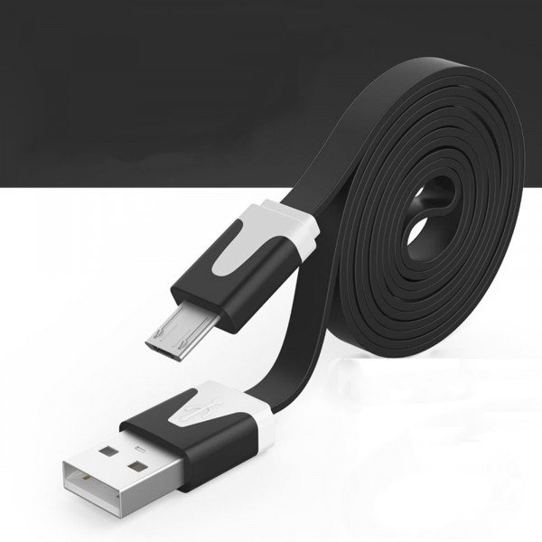 Wholesale Universal V8V9 micro USB Flat Wire Cable (Black)